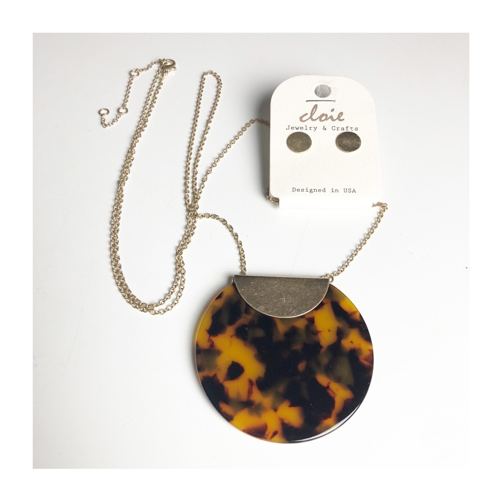 NWT Jewelry & Crafts Earrings & Faux Tortoise Shell Pendant Necklace Set